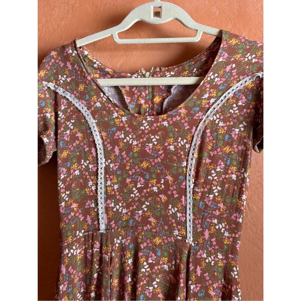 Prairie Cottagecore Dress Puff Sleeve Lace Trim Pioneer Style Small - Picture 2 of 9
